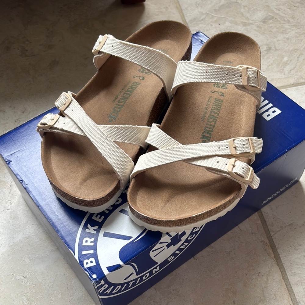 Birkenstock Franca Rivet Logo Vegan Canvas Eggshell EU 40 US 9